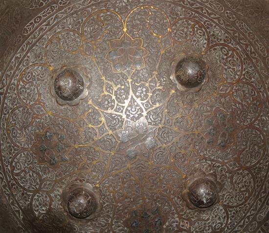 An Indo Persian chiselled steel circular dhal,